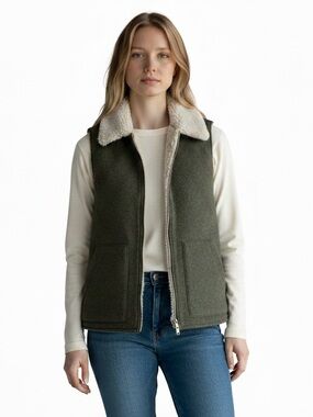 Sanctuary Sherpa Lined Vest XS NWT Fleece Zip Up Cozy Olive Green